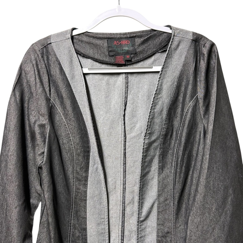 AS-HRO Women's Long Denim Jacket Duster Cardigan Black Gray Size 10 - Picture 2 of 8